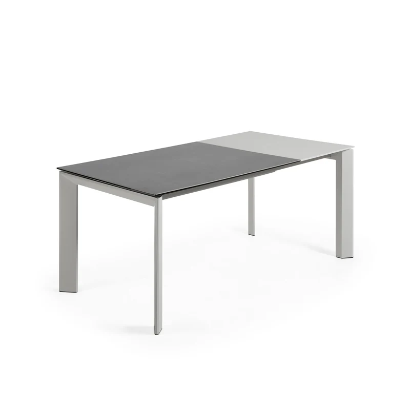 Axis porcelain extendable table in Volcano Rock finish with grey steel legs 120 (180) cm