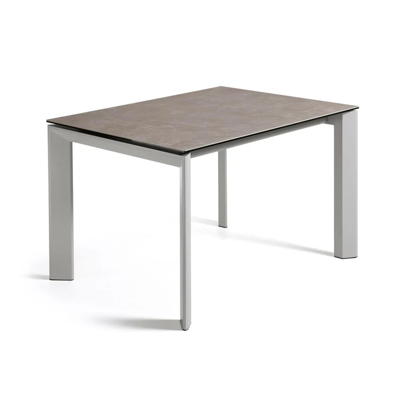 Axis extendable ceramic table with Vulcano Ceniza finish and grey steel legs 120 (180) cm