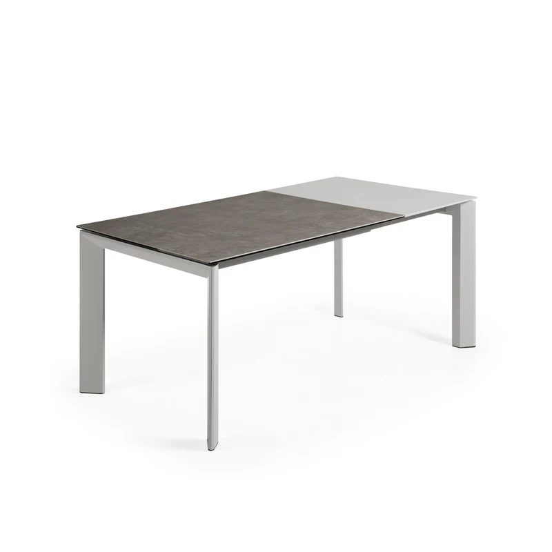 Axis extendable ceramic table with Vulcano Ceniza finish and grey steel legs 120 (180) cm