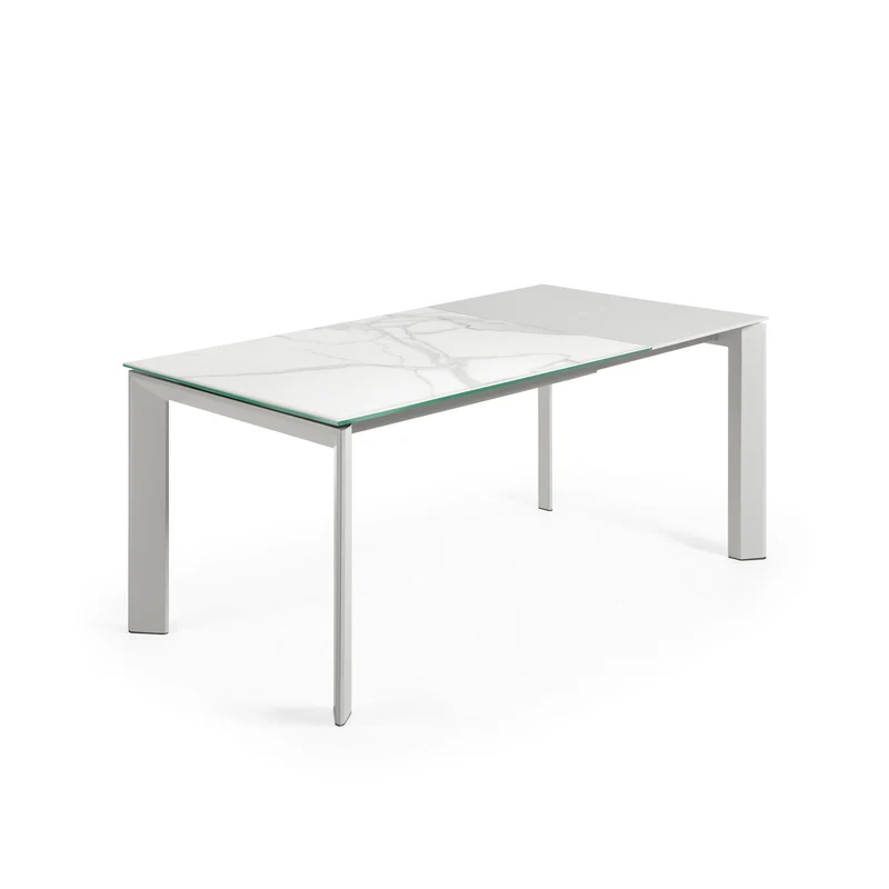 Axis porcelain extendable table in White Kalos finish with white legs 120 (180) cm