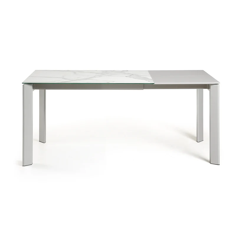 Axis porcelain extendable table in White Kalos finish with white legs 120 (180) cm