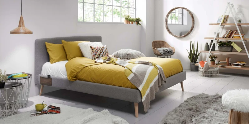 Dyla headboard with removable grey cover for a bed up to 160 cm