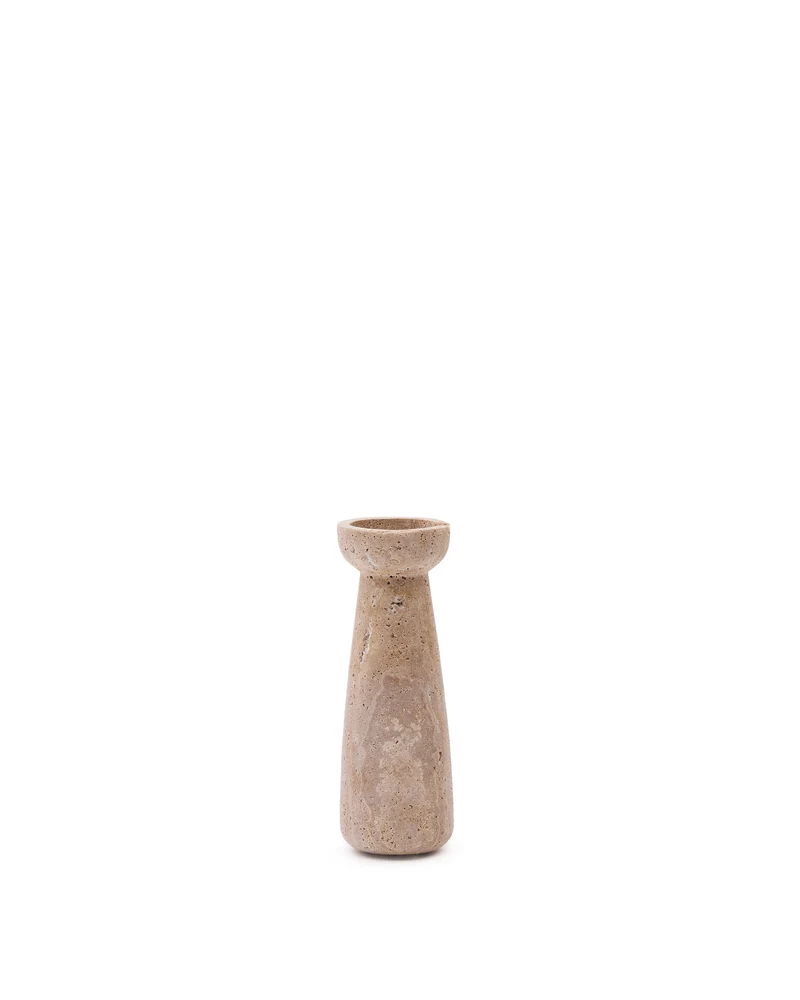 Magan large beige travertine candle holder