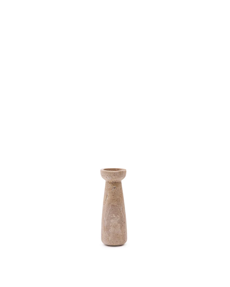 Magan small beige travertine candle holder