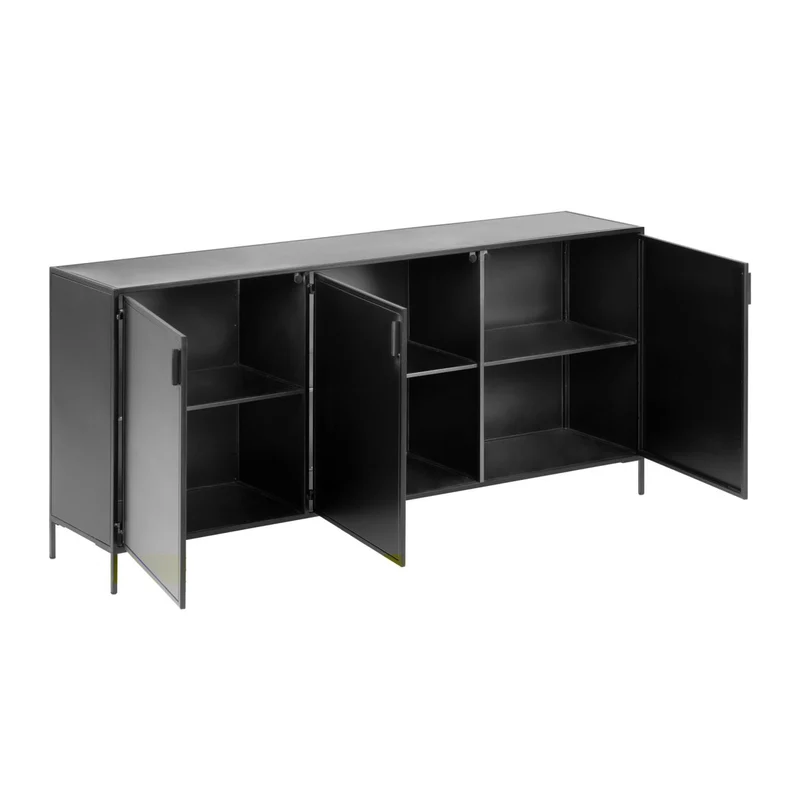 Shantay metal sideboard in a painted black finish with 3 doors, 160 x 72 cm