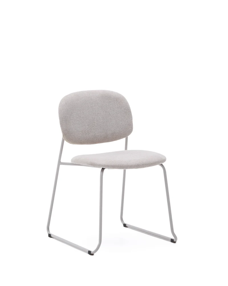Meli stackable chair in beige chenille with beige metal legs