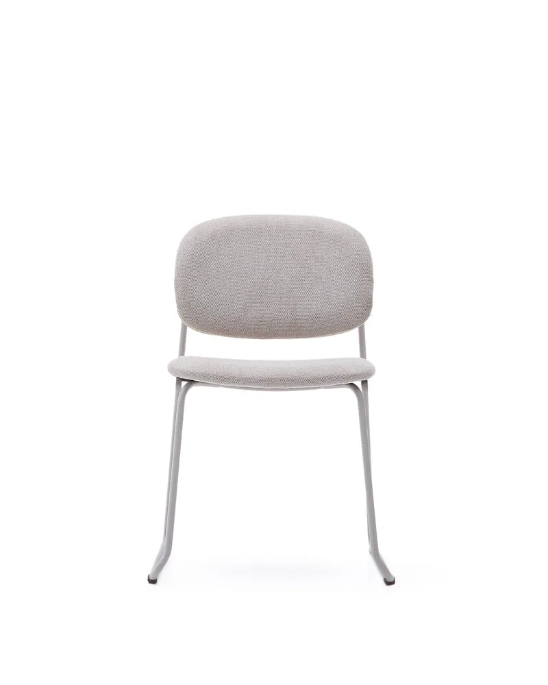 Meli stackable chair in beige chenille with beige metal legs