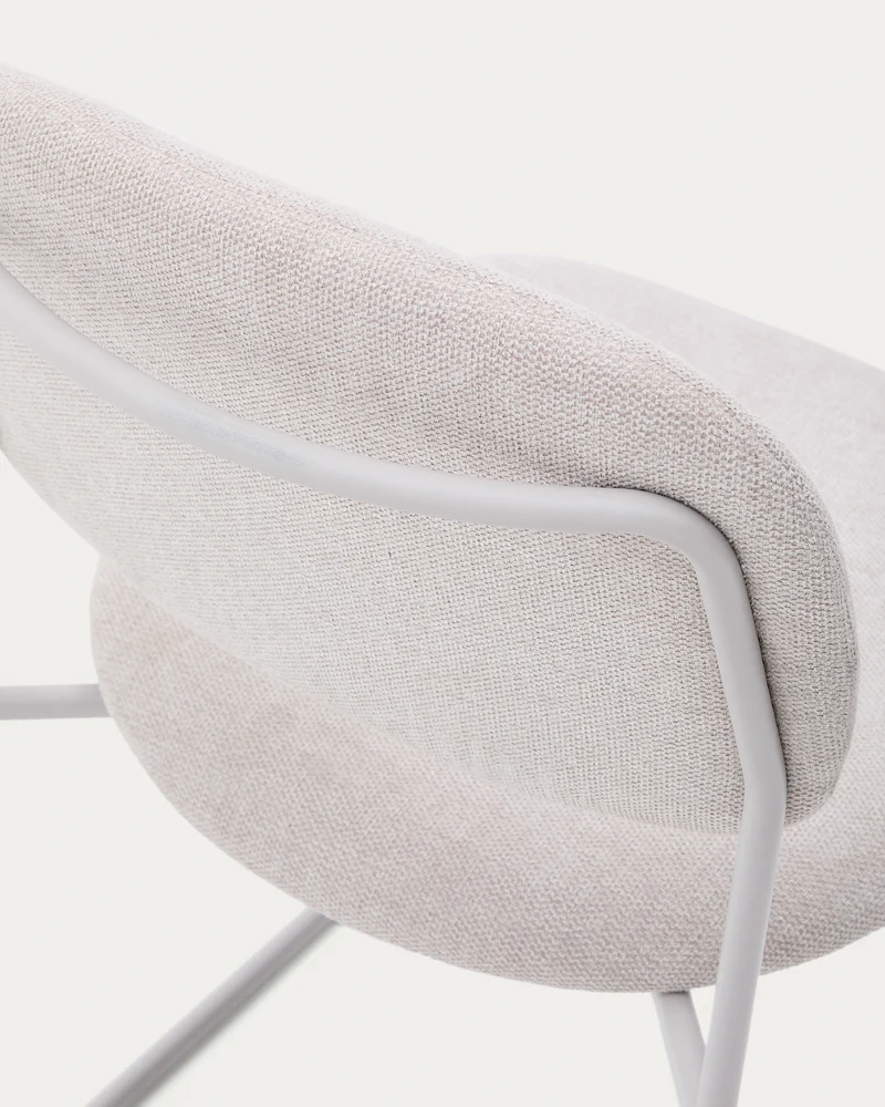 Meli stackable chair in beige chenille with beige metal legs