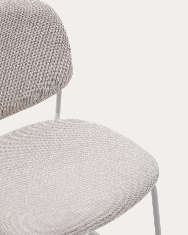 Meli stackable chair in beige chenille with beige metal legs
