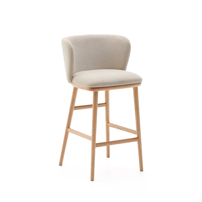 Ciselia stool beige chenille and natural legs 65 cm