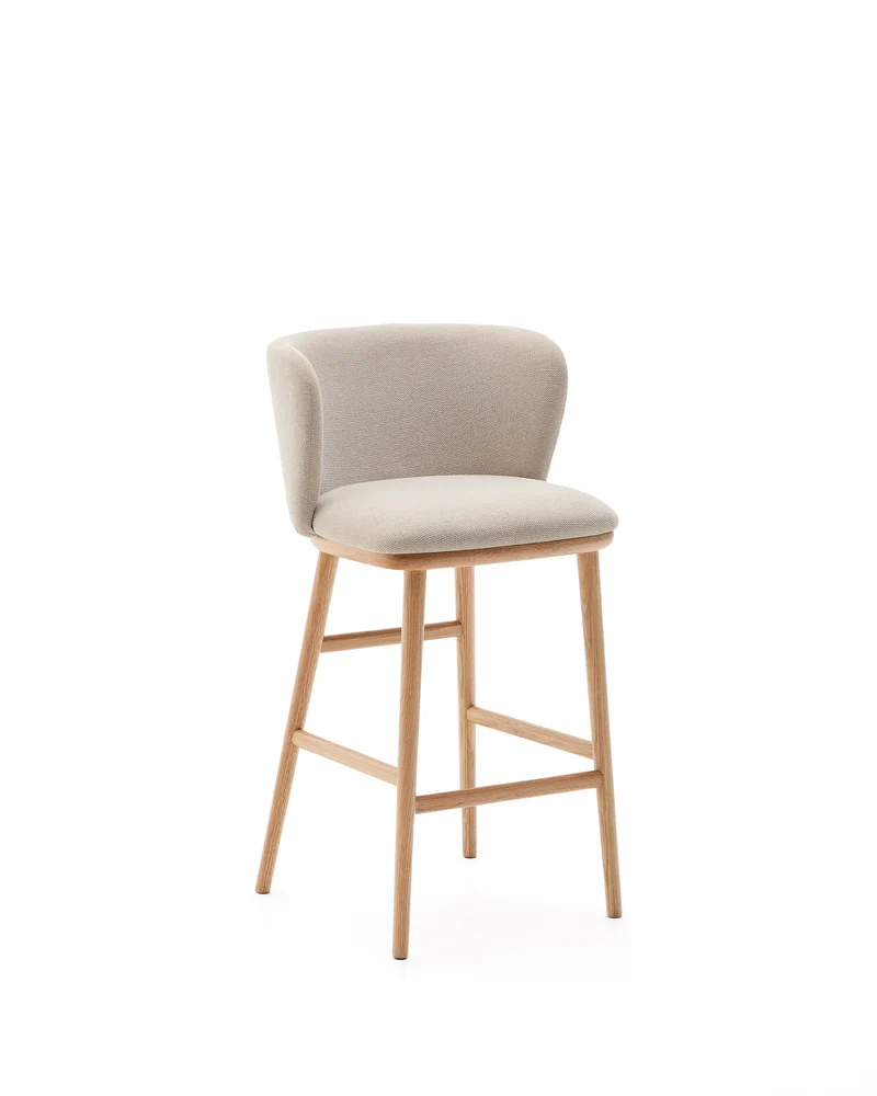 Ciselia stool beige chenille and natural legs 65 cm