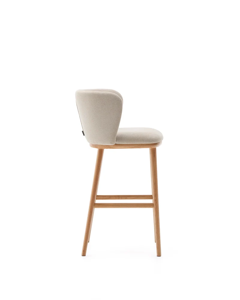 Ciselia stool beige chenille and natural legs 65 cm
