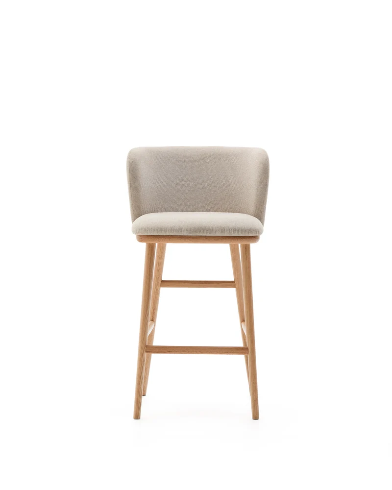 Ciselia stool beige chenille and natural legs 65 cm