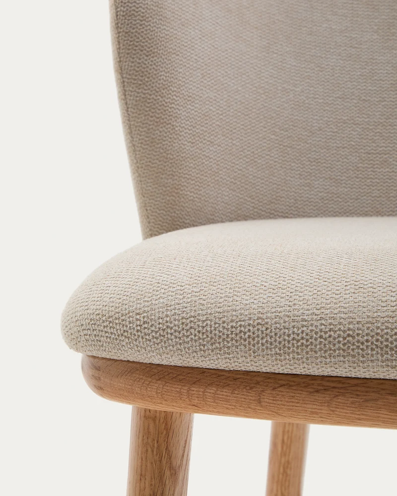 Ciselia stool beige chenille and natural legs 65 cm