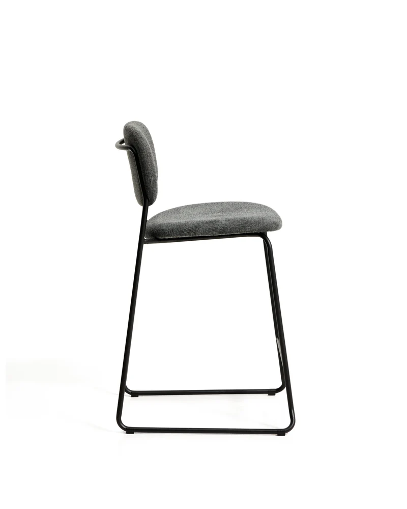 Meli stackable stool in grey chenille with grey metal legs 65cm