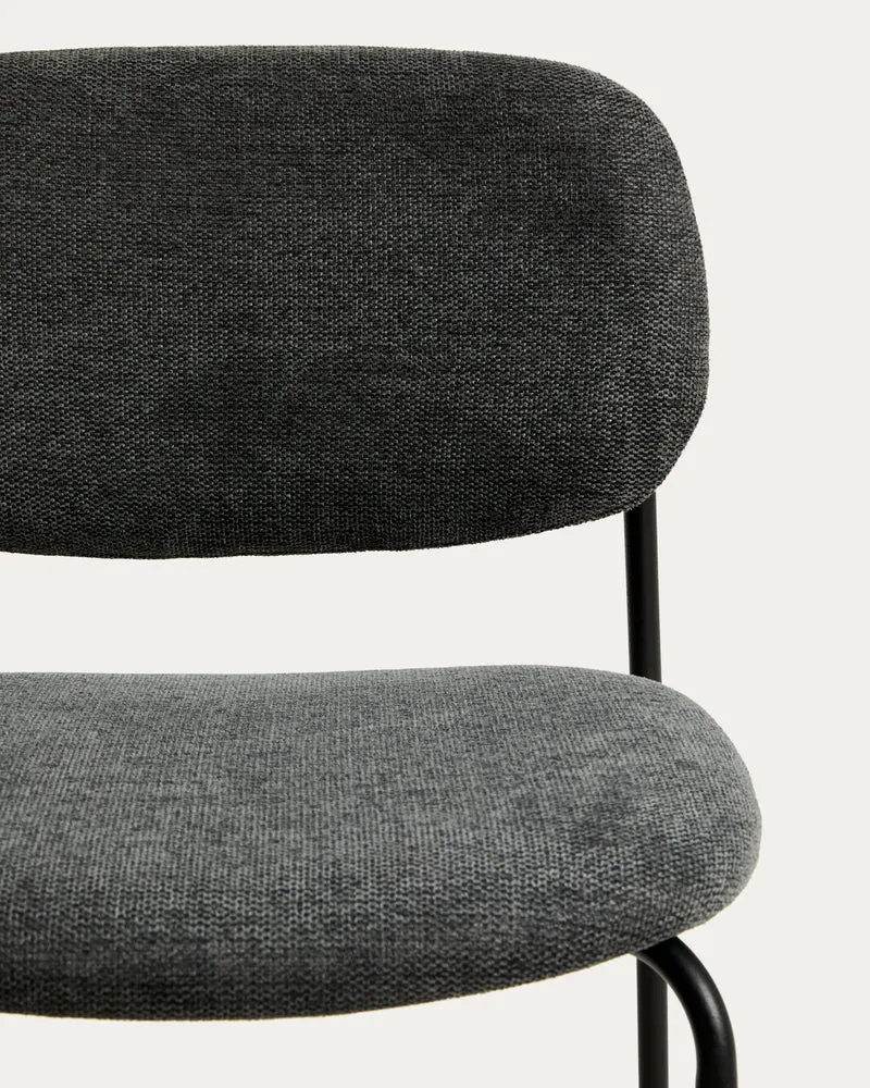 Meli stackable stool in grey chenille with grey metal legs 65cm