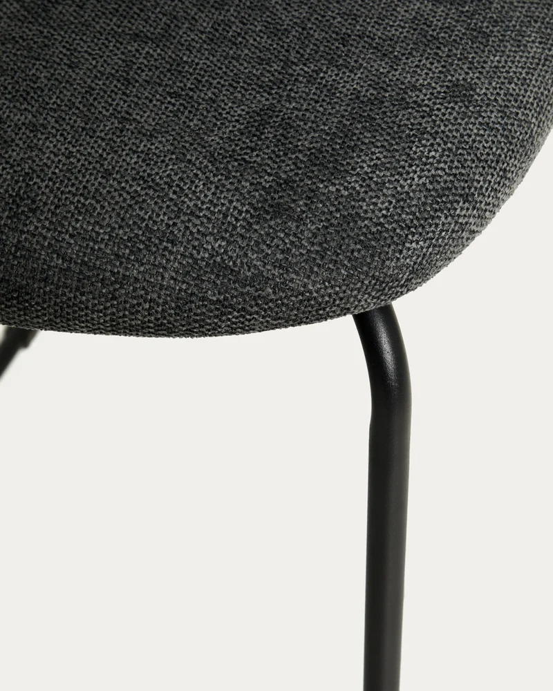 Meli stackable stool in grey chenille with grey metal legs 65cm