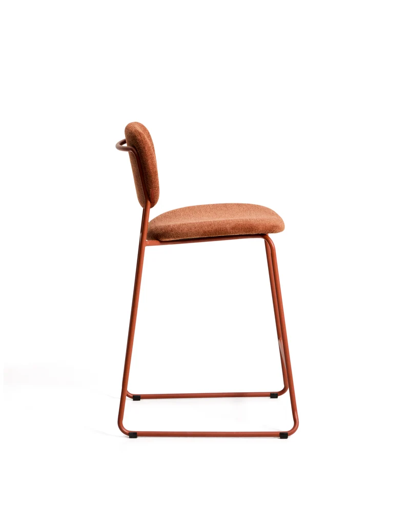 Meli stackable stool in terracotta chenille with terracotta metal legs 65cm