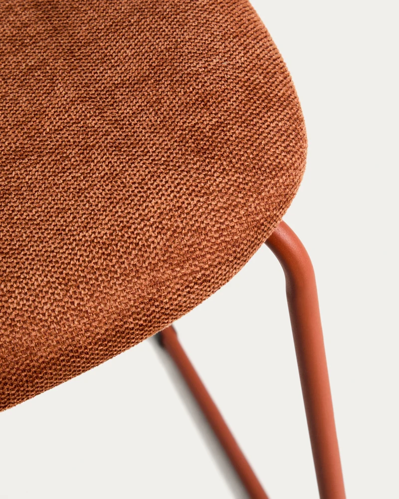 Meli stackable stool in terracotta chenille with terracotta metal legs 65cm