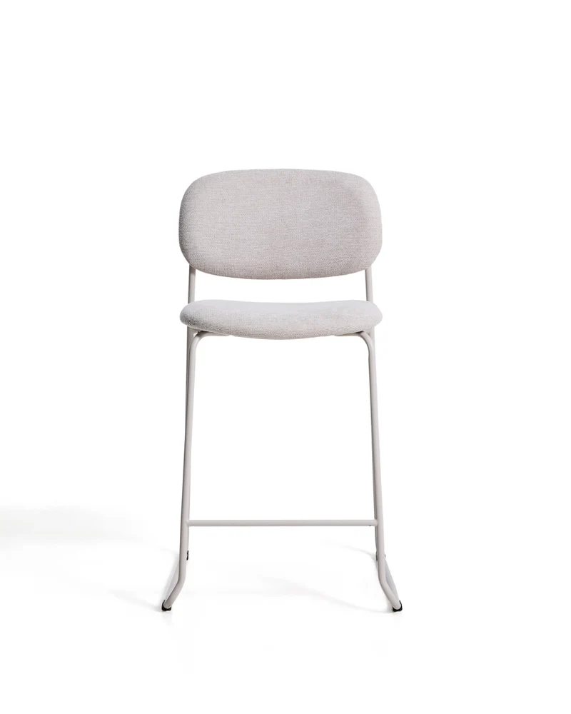 Meli stackable stool in beige chenille with beige metal legs FSC Mix Credit 65cm