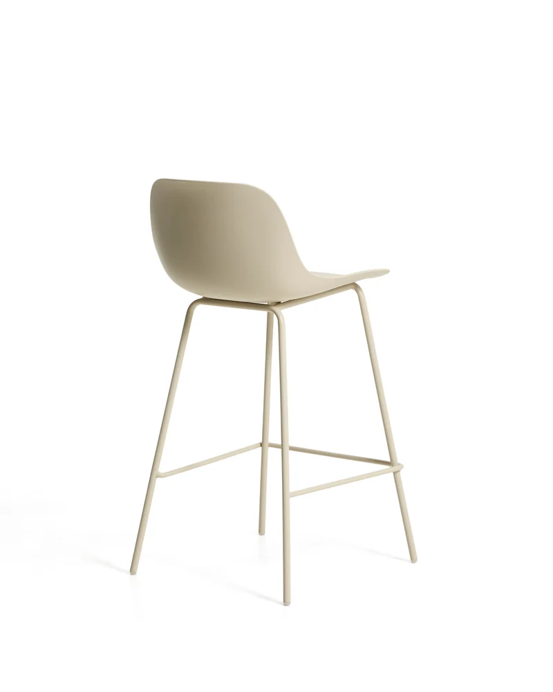 Altea beige stool with beige finish steel legs 65cm