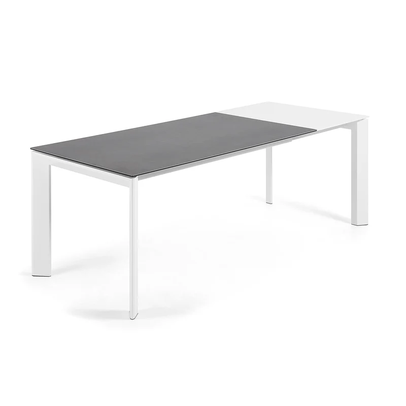 Axis porcelain extendable table in Volcano Rock finish with white legs 160 (220) cm
