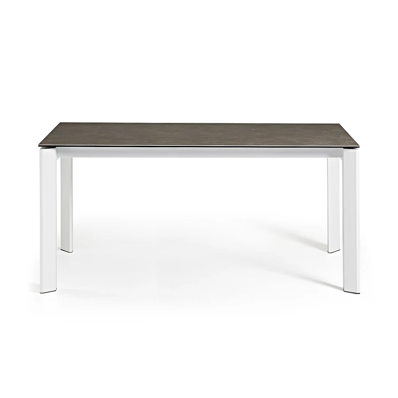 Axis extendable ceramic table in Vulcano Ceniza finish, white steel legs 160 (220) cm