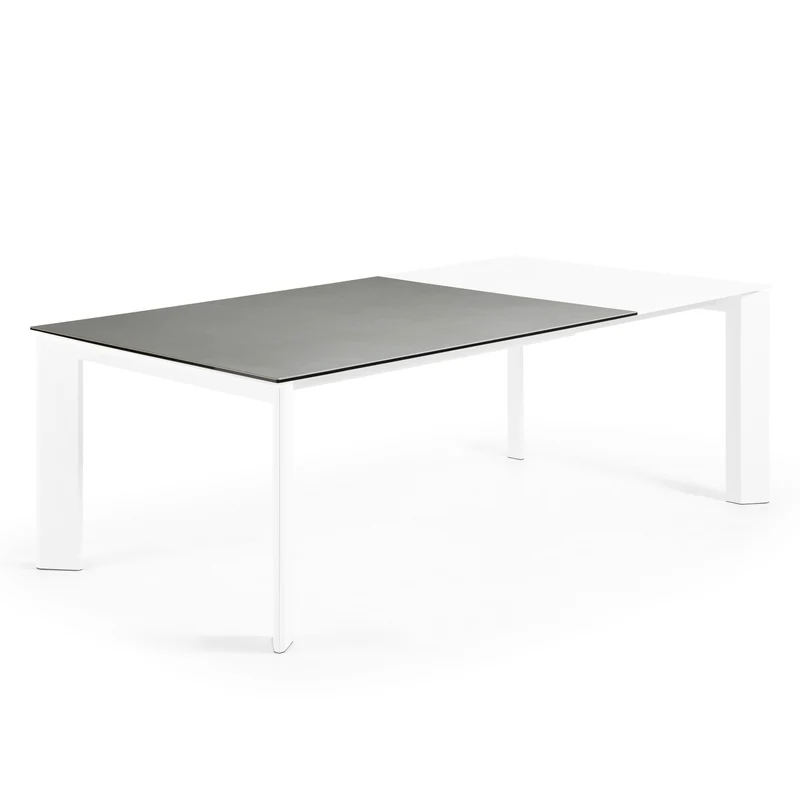 Axis porcelain extendable table in Hydra Lead finish with white legs 160 (220) cm