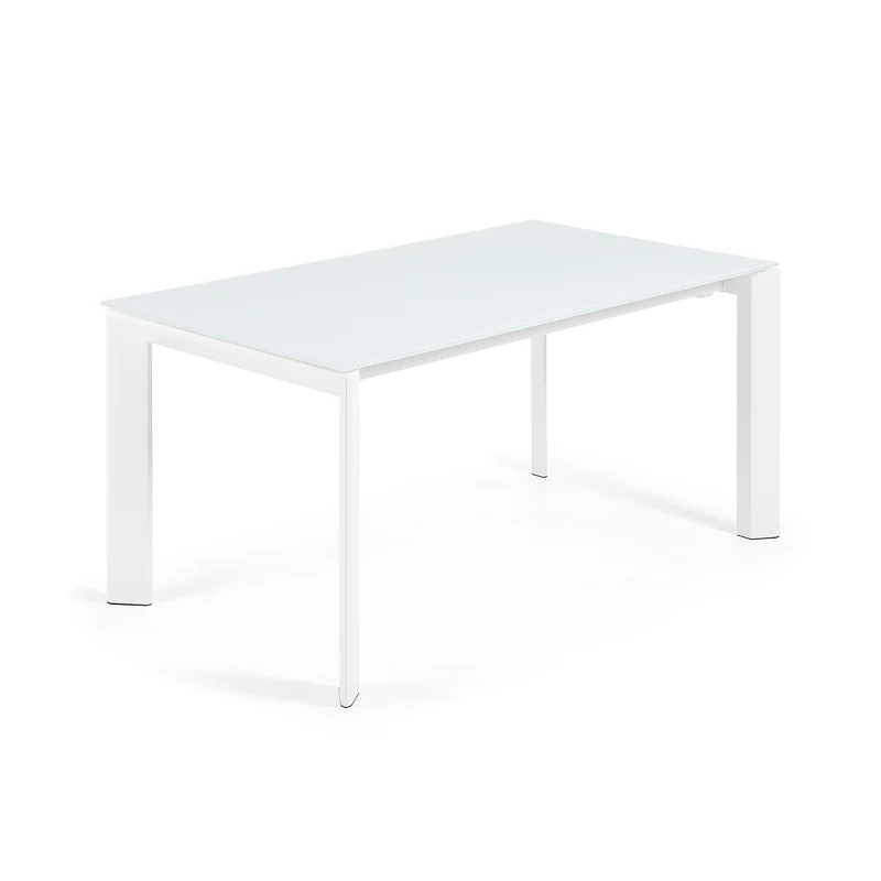 Axis white glass extendable table with white steel legs 160 (220) cm