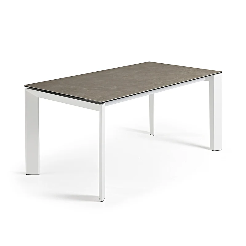 Axis porcelain extendable table in Volcano Ash finish with white steel legs 140 (200) cm