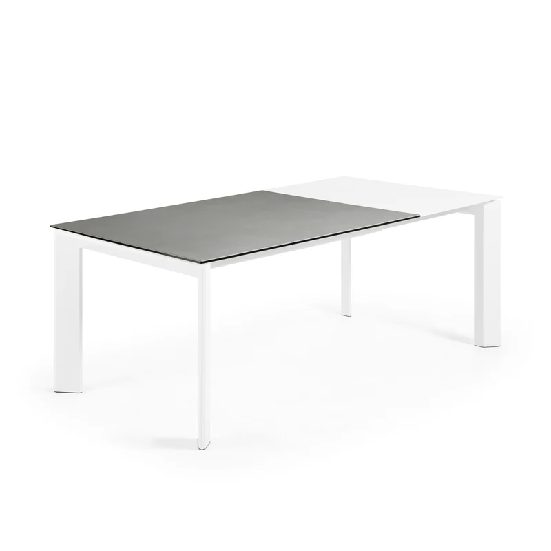 Axis porcelain extendable table in Hydra Lead finish with white steel legs 140 (200) cm