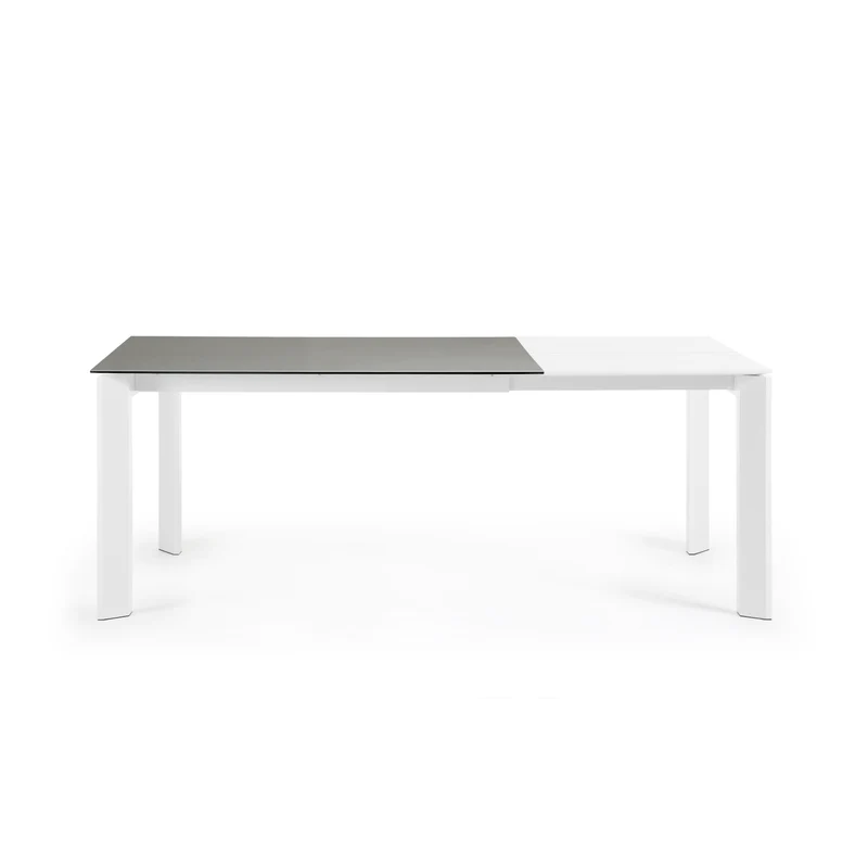 Axis porcelain extendable table in Hydra Lead finish with white steel legs 140 (200) cm