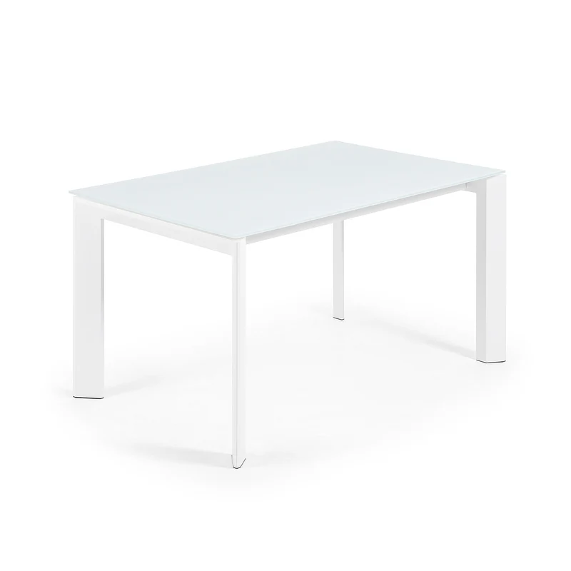 Axis white glass extendable table with white steel legs 140 (200) cm