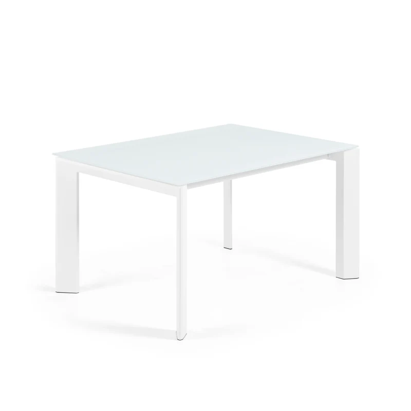 Axis white glass extendable table with white steel legs 140 (200) cm