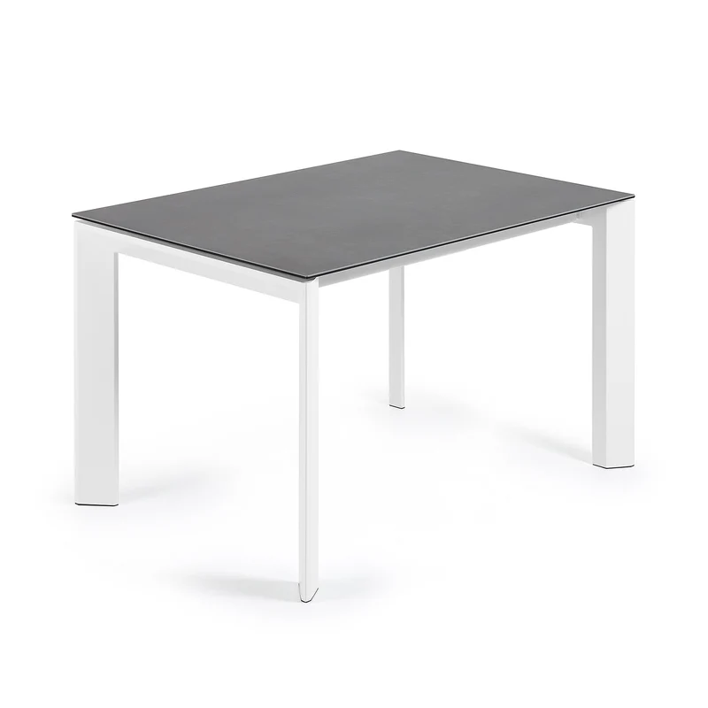 Axis porcelain extendable table in Volcano Rock finish with white steel legs 120 (180) cm