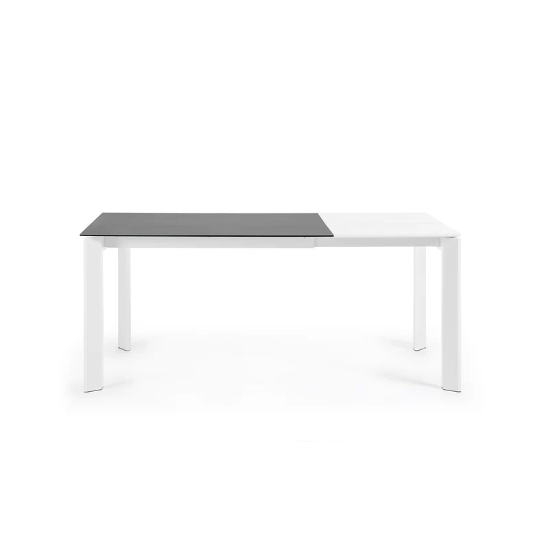 Axis porcelain extendable table in Volcano Rock finish with white steel legs 120 (180) cm