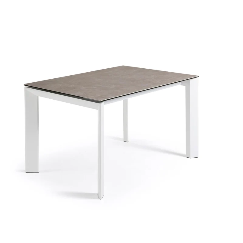 Axis extendable ceramic table in Vulcano Ceniza finish, white steel legs 120 (180) cm