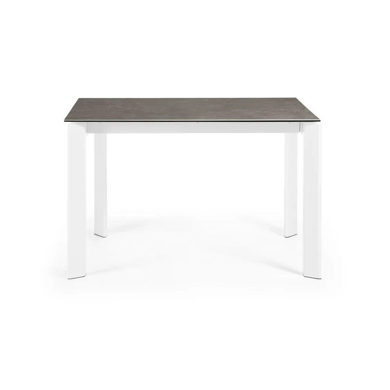 Axis extendable ceramic table in Vulcano Ceniza finish, white steel legs 120 (180) cm