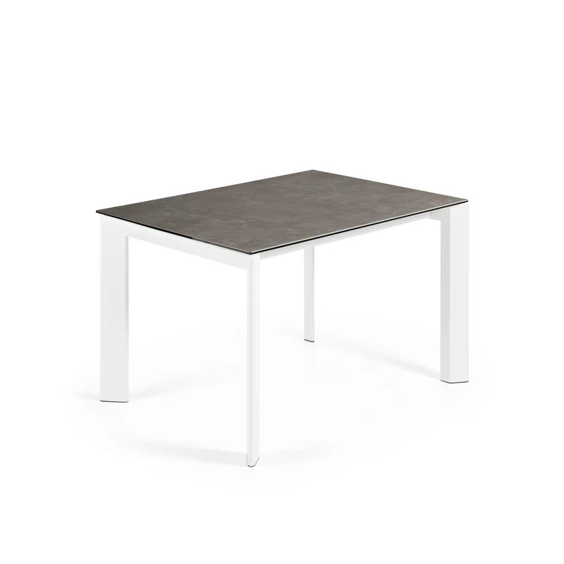 Axis extendable ceramic table in Vulcano Ceniza finish, white steel legs 120 (180) cm