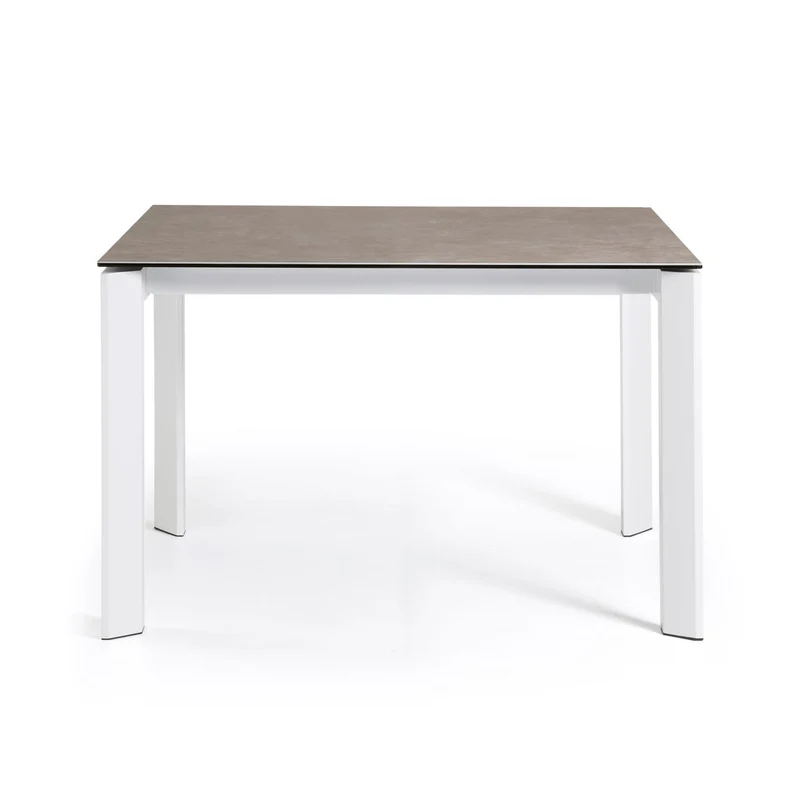 Axis extendable ceramic table in Vulcano Ceniza finish, white steel legs 120 (180) cm