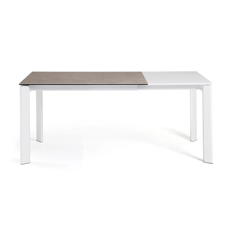 Axis extendable ceramic table in Vulcano Ceniza finish, white steel legs 120 (180) cm