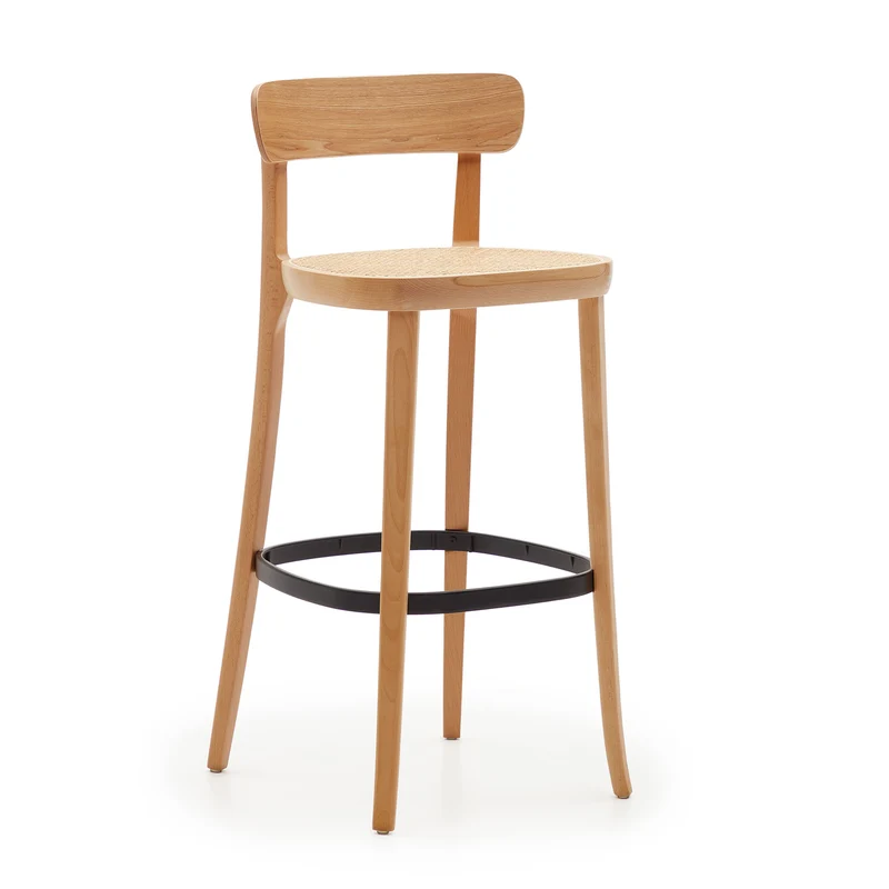 Romane stool beechwood stool with a natural finish, ash wood veneer and ratan seat 75 cm