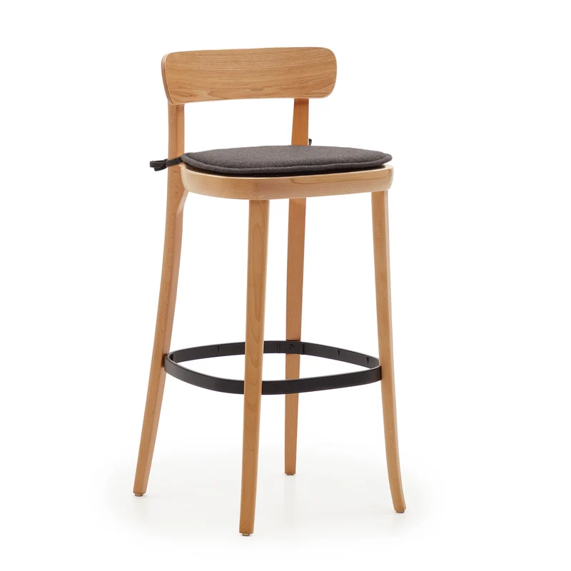 Romane stool beechwood stool with a natural finish, ash wood veneer and ratan seat 75 cm