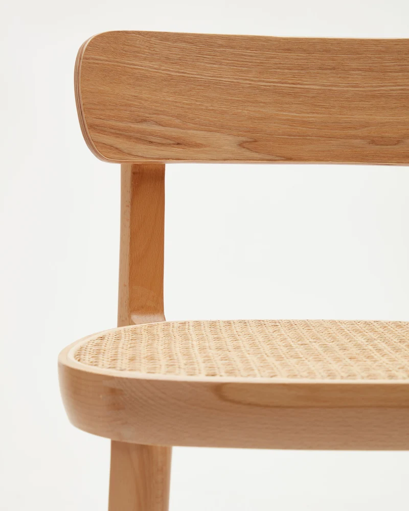 Romane stool beechwood stool with a natural finish, ash wood veneer and ratan seat 75 cm