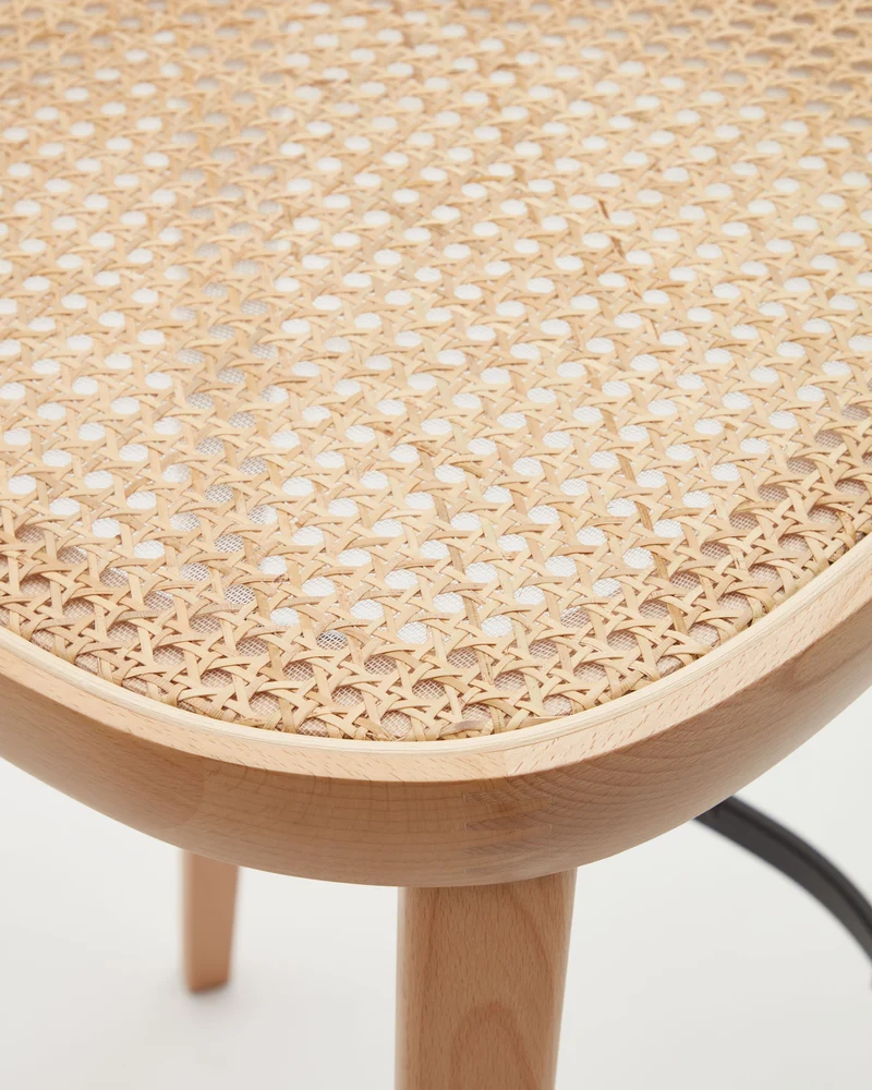 Romane stool beechwood stool with a natural finish, ash wood veneer and ratan seat 75 cm