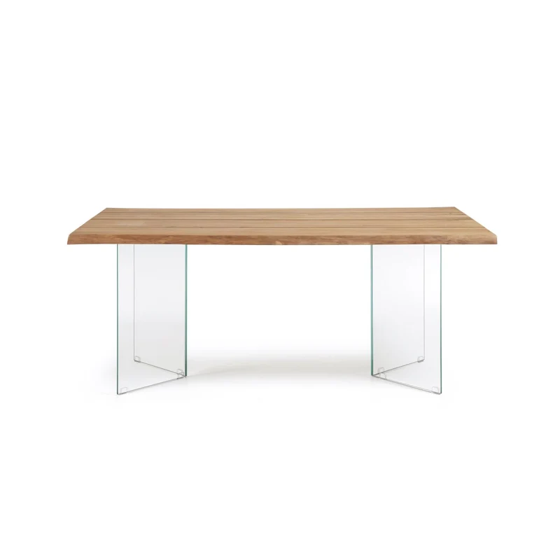 Lotty table in oak veneer with natural finish and glass legs 160 x 90 cm