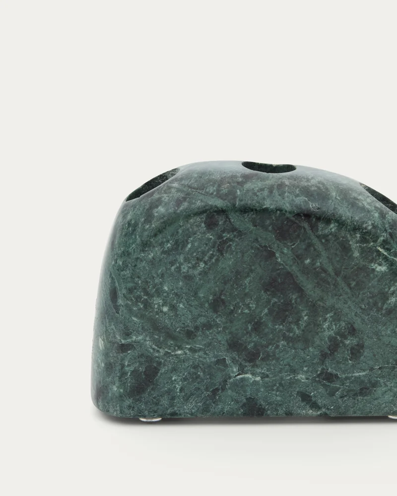 Signe medium-sized, green marble candlestick, 10 cm