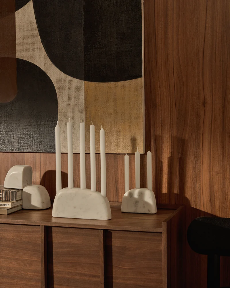 Signe medium-sized, white marble candlestick, 10 cm