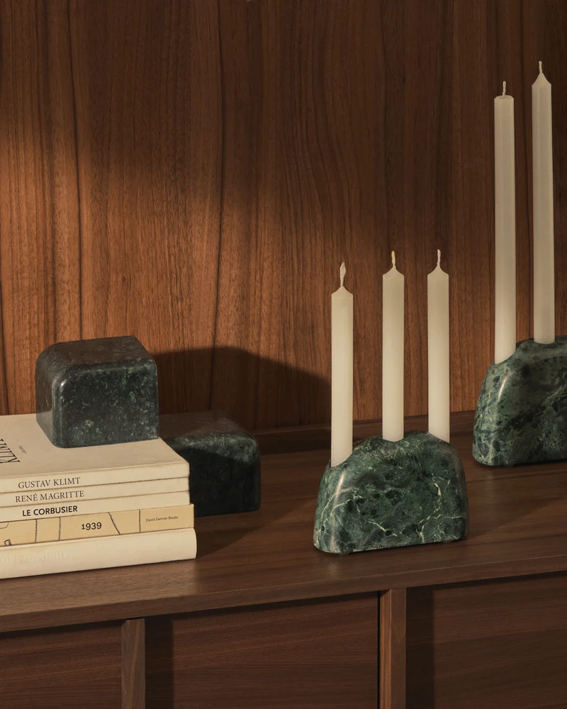 Signe large, green marble candlestick, 10 cm