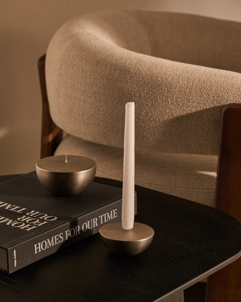 Quira large candle holder in silver-plated stainless steel